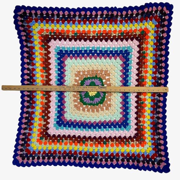 Baby or Lap Blanket Hand Knit Crochet Multicolor Homemade Granny Boho - Picture 5 of 10